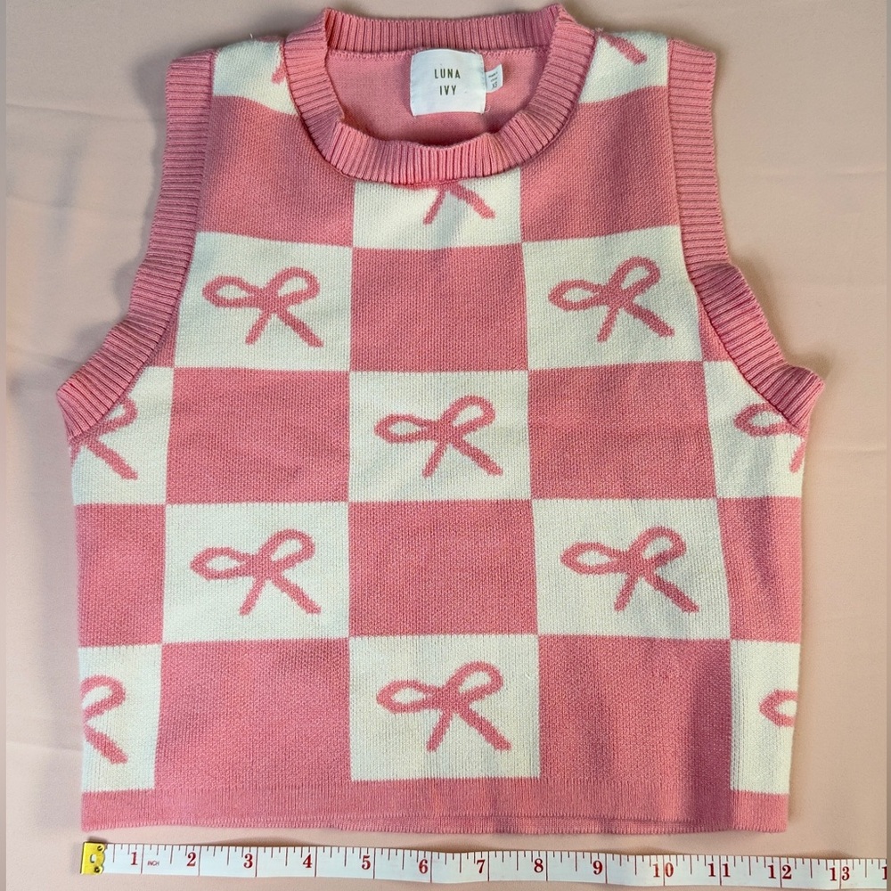 Luna Ivy Pink and White Kids Sleeveless Sweater